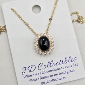 Swarovski Crystal Elements Gold Black Necklace Clear Crystals 18 - 21 inch
